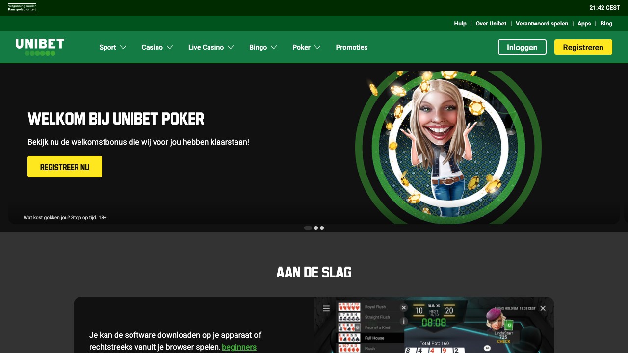 Unibet Poker — homepage screenshot